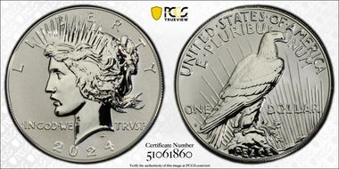 2024-S $1 Peace Dollar Rev PR Two-Coin Reverse Proof Set First Strike PR70