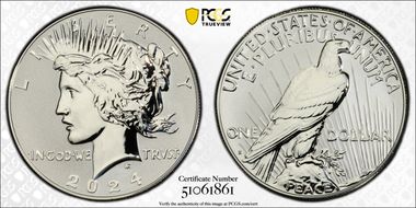 2024-S $1 Peace Dollar Rev PR Two-Coin Reverse Proof Set First Strike PR70