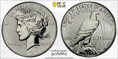 2024-S $1 Peace Dollar Rev PR Two-Coin Reverse Proof Set First Strike PR70