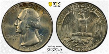 1945-S 25C FS-501, Repunched Mintmark MS66