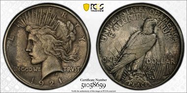 1921 $1 High Relief, Peace MS62