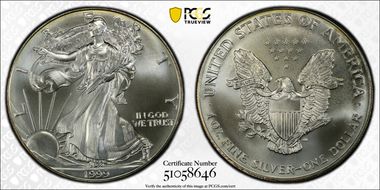 1999 $1 Silver Eagle MS68