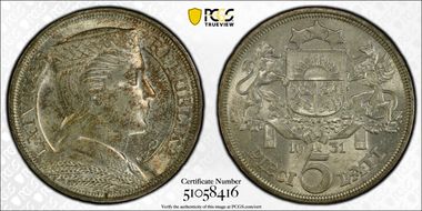 1931 5 Lat KM-9  Ag MS61