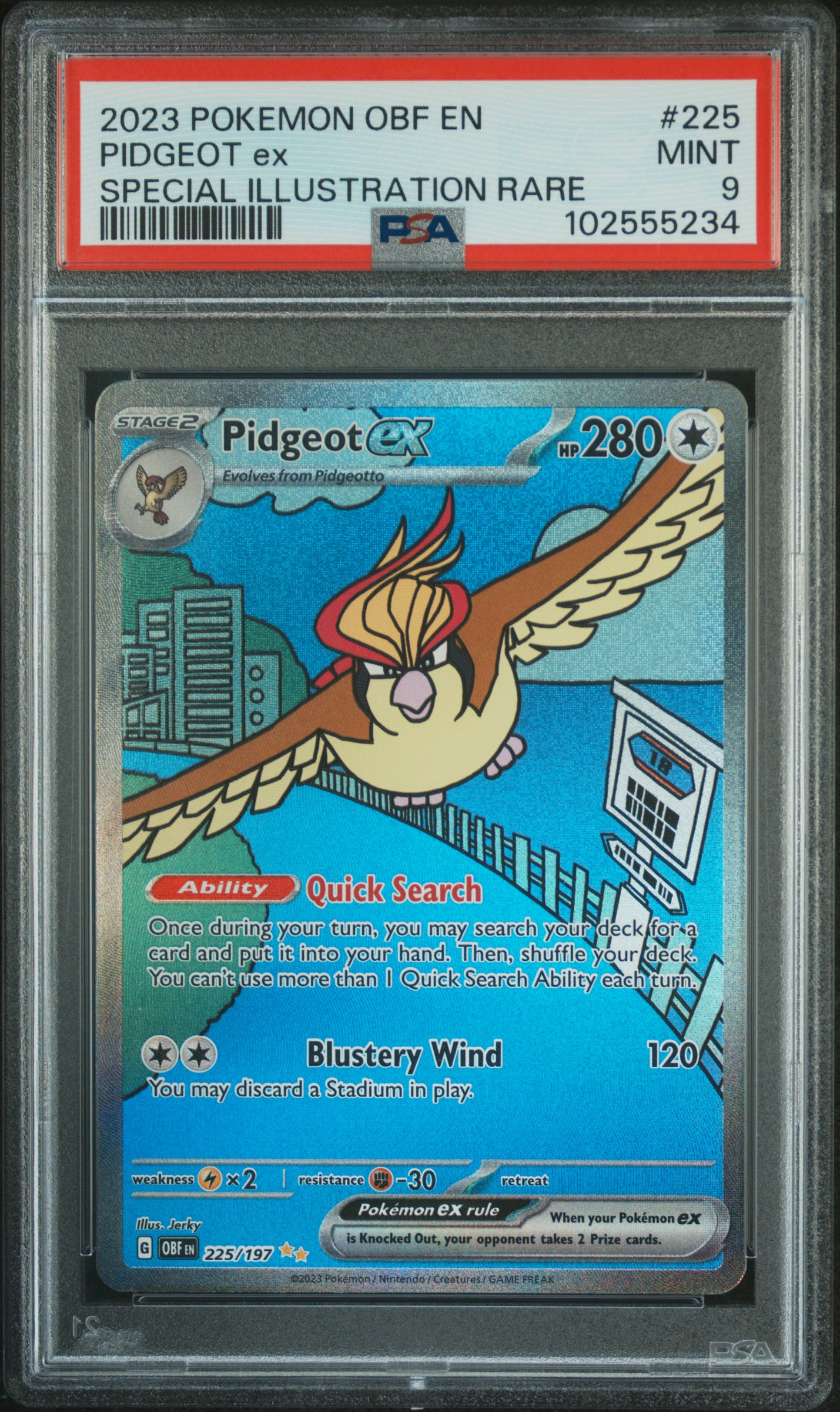 2023 #225 Pidgeot EX PSA 9 Obf EN-Obsidian Flames