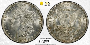 1878 7TF $1 VAM 222A, Face Chips MS63