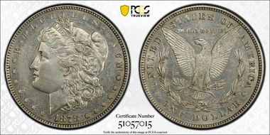 1878 8TF $1 VAM 14.14 Eye Chip AU55