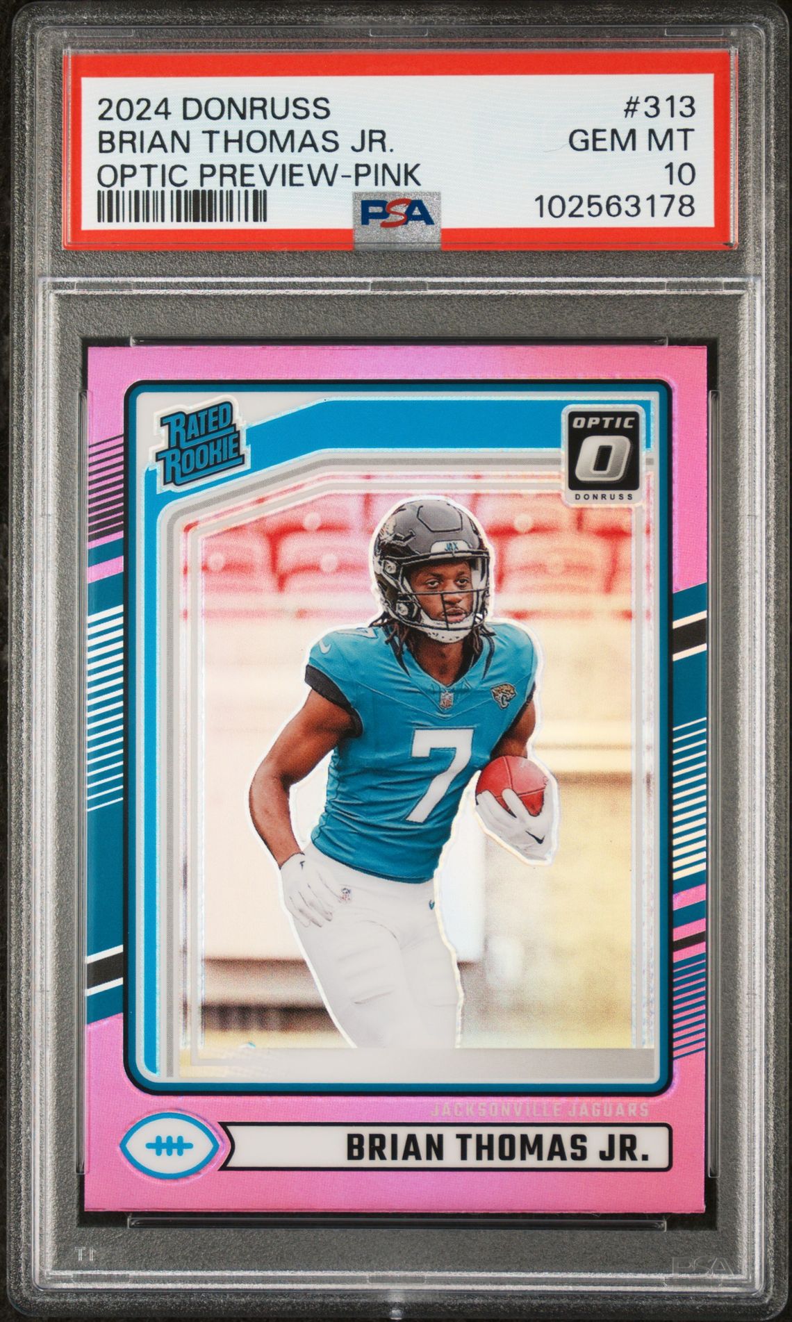 2024 Panini Donruss Brian Thomas Jr. #313 (Optic Preview-Pink) Gem Mt 10 front