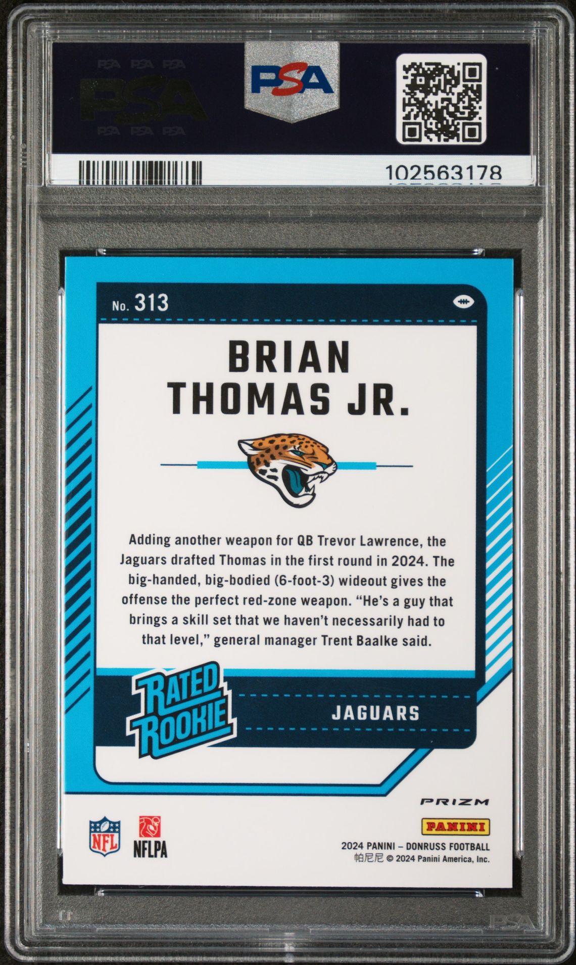 2024 Panini Donruss Brian Thomas Jr. #313 (Optic Preview-Pink) Gem Mt 10 back