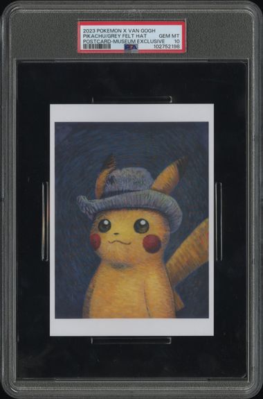 Pokemon - 2023 Pikachu/Grey Felt Hat Postcard-Museum Exclusive # X Van Gogh Postcard PSA 10 Fair Drop Entry