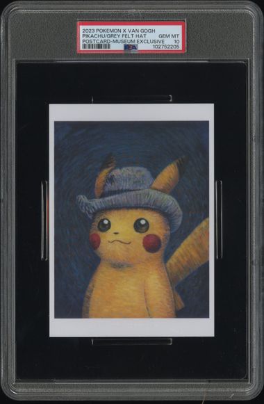 Pokemon - 2023 Pikachu/Grey Felt Hat Postcard-Museum Exclusive # X Van Gogh Postcard PSA 10