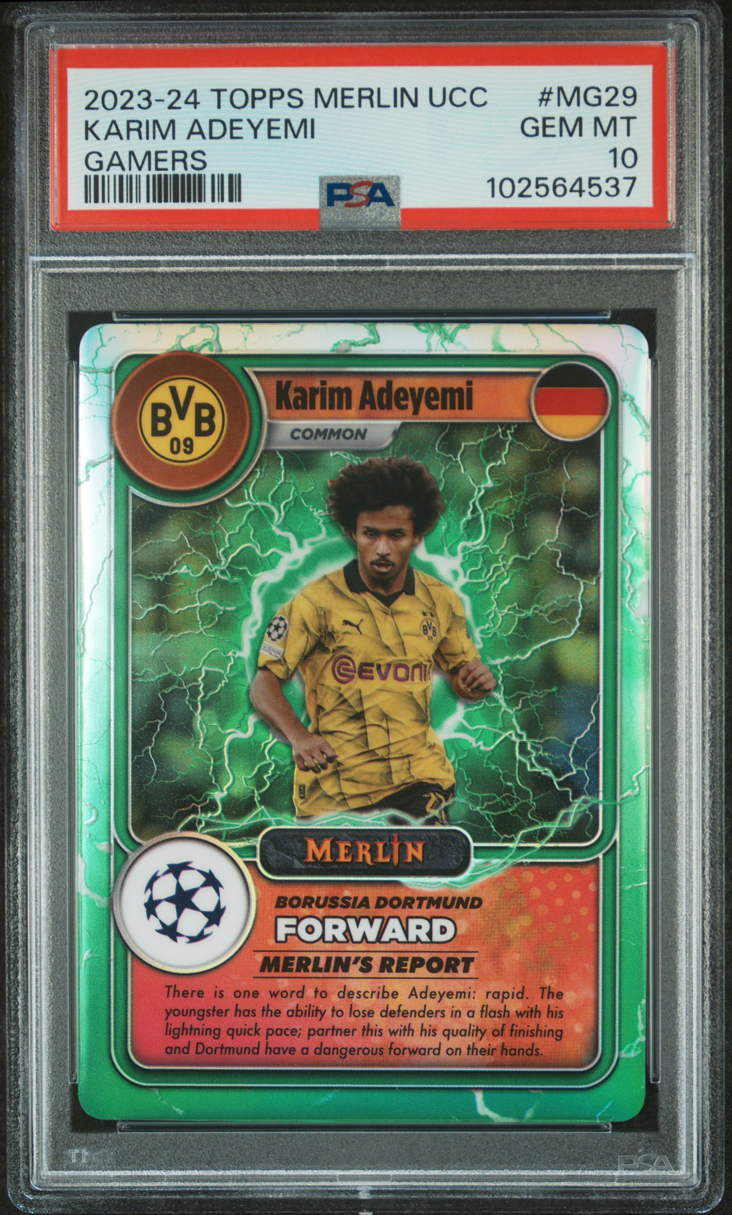 2023-24 Topps Merlin Uefa Club Competitions Merlin's Gamers Karim Adeyemi #Mg29 Gem Mt 10 front