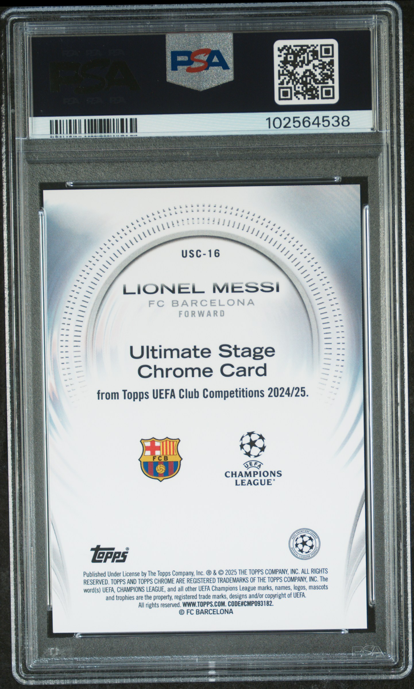 2024-25 Topps Uefa Club Competitions Ultimate Stage Chrome Lionel Messi #Usc16 Mint 9 back