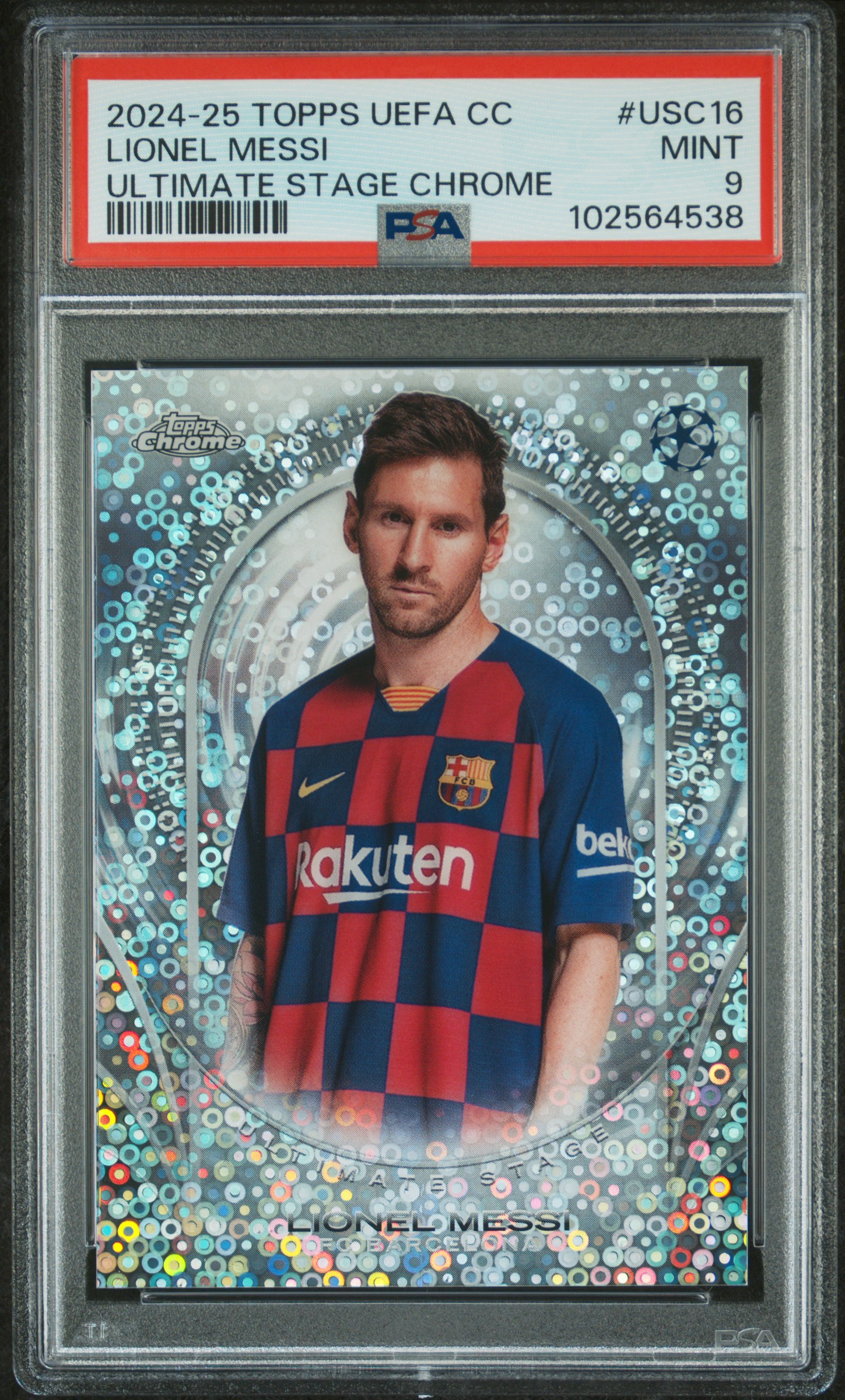 2024-25 Topps Uefa Club Competitions Ultimate Stage Chrome Lionel Messi #Usc16 Mint 9 front