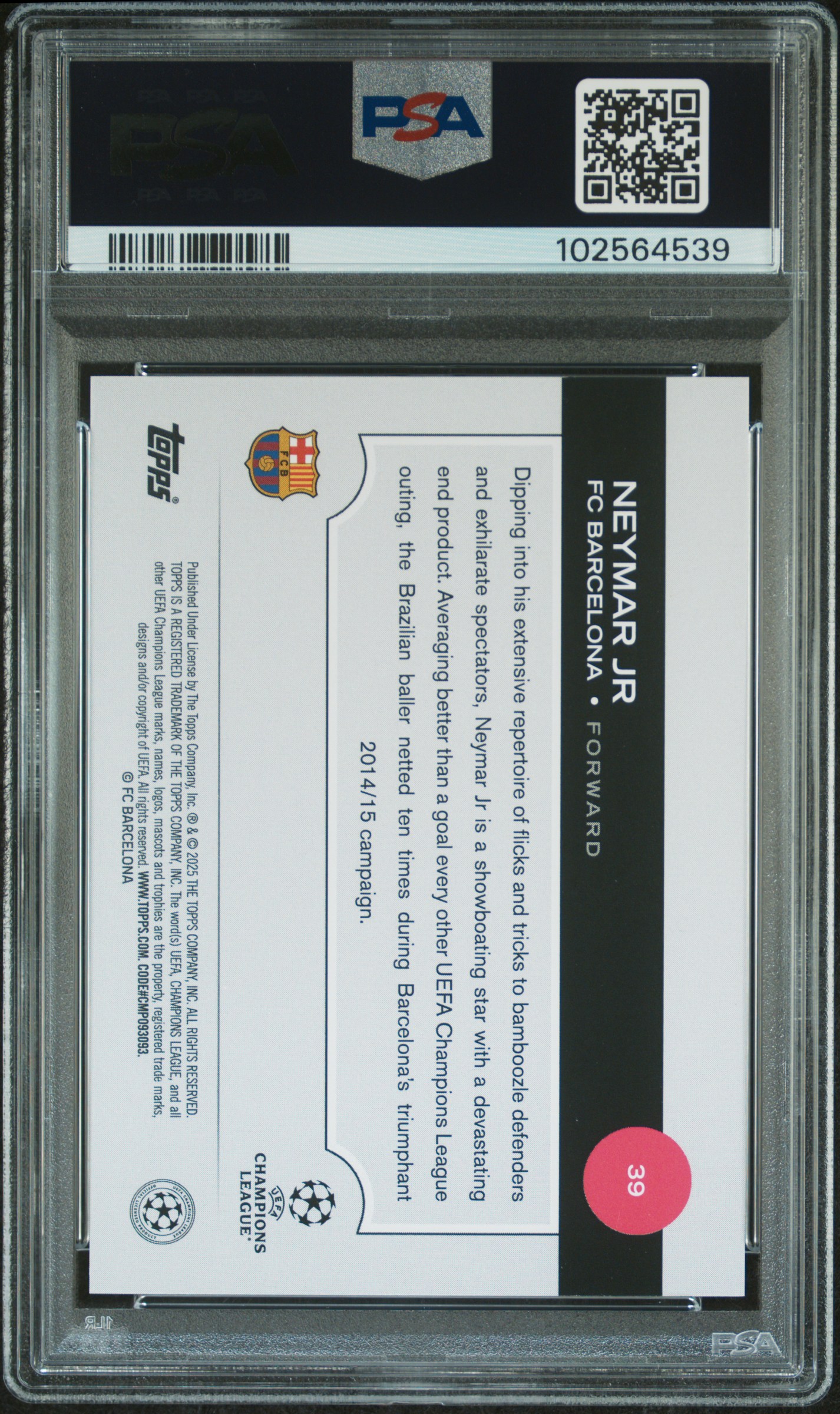 2024-25 Topps Uefa Club Competitions Neymar Jr #39 (Sp) Mint 9 back