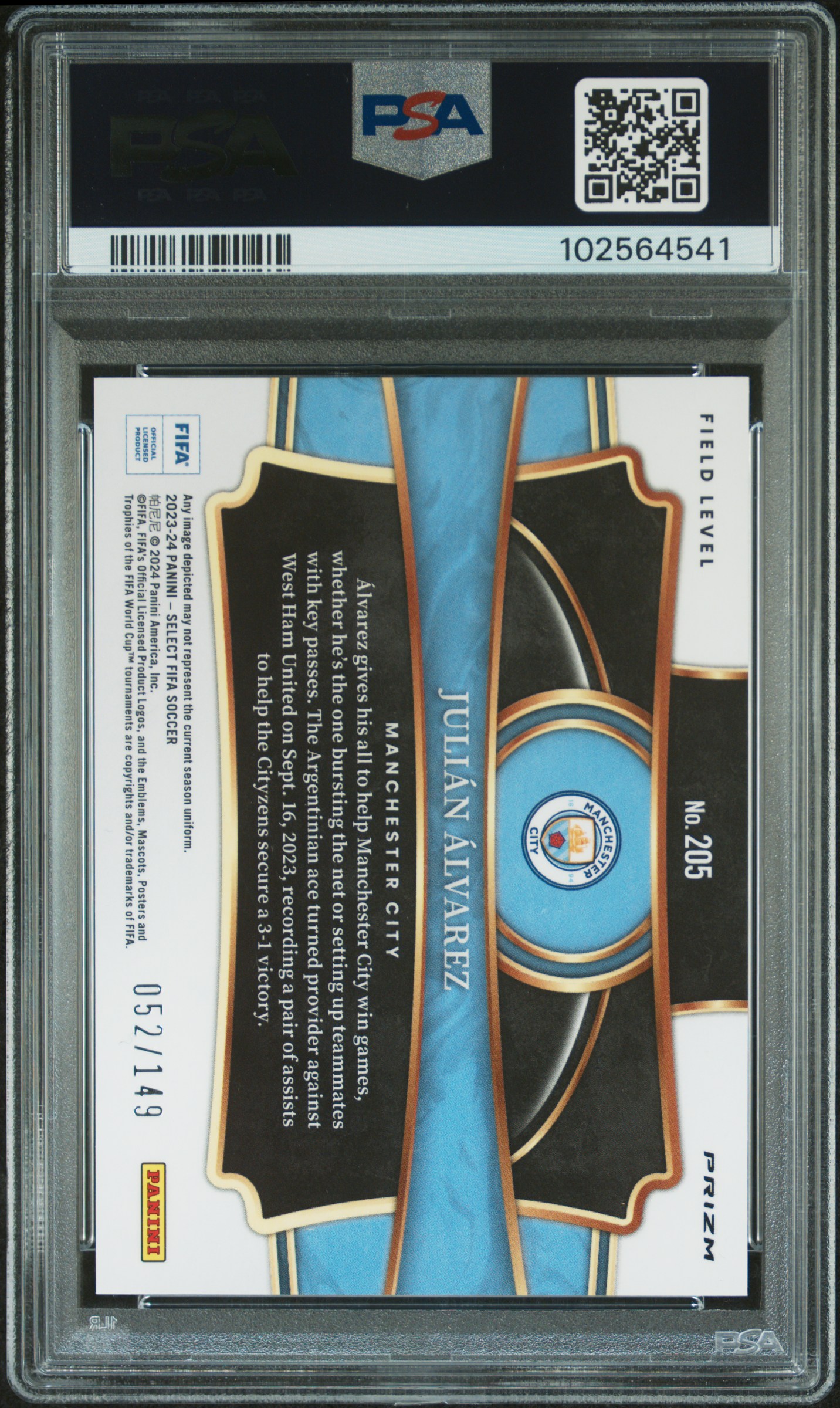 2023-24 Panini Select Fifa Julian Alvarez #205 (Red Wave) Mint 9 back