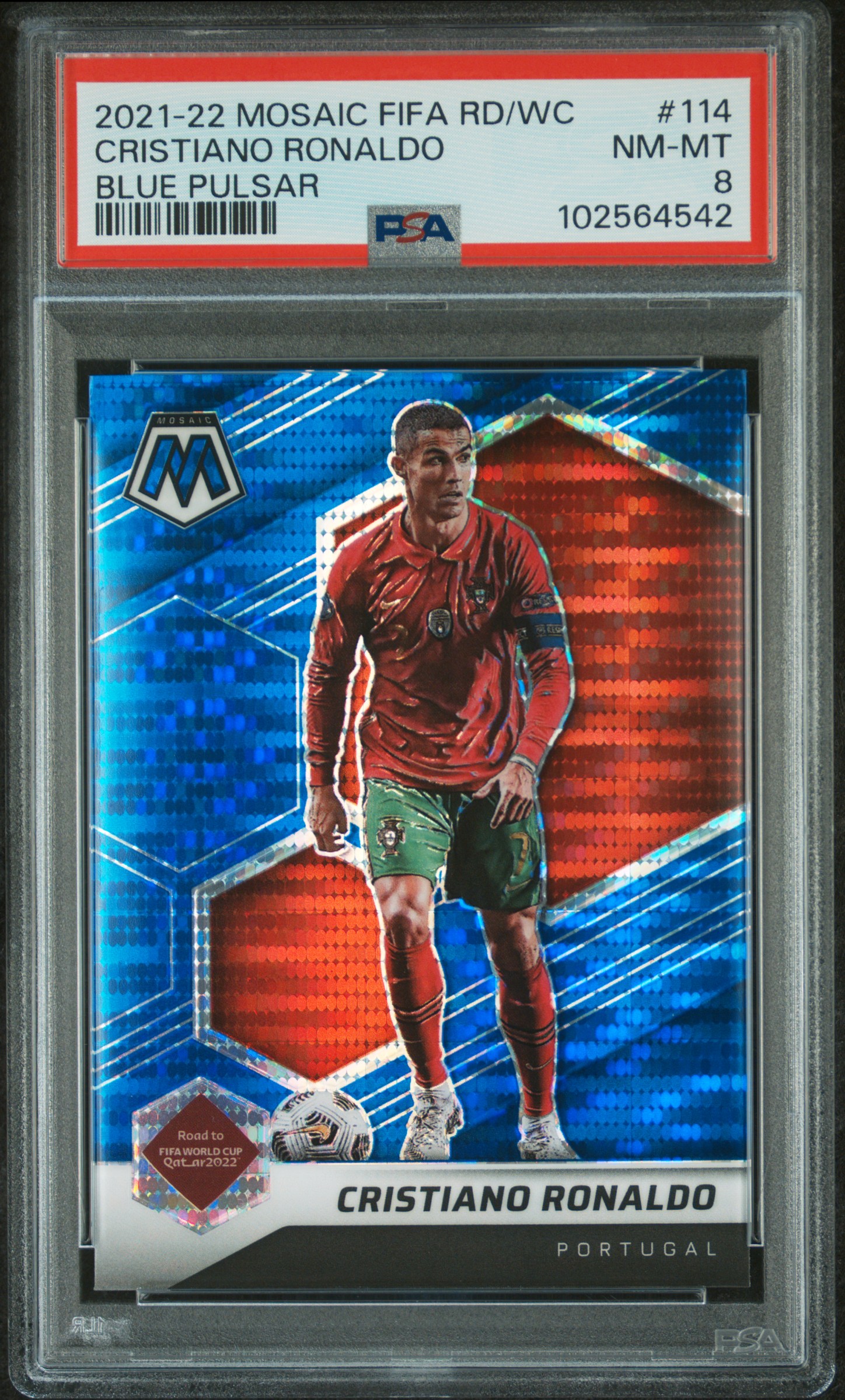 2021-2022 Panini Mosaic Fifa Road To World Cup Cristiano Ronaldo #114 (Blue Pulsar) Nm-Mt 8 front