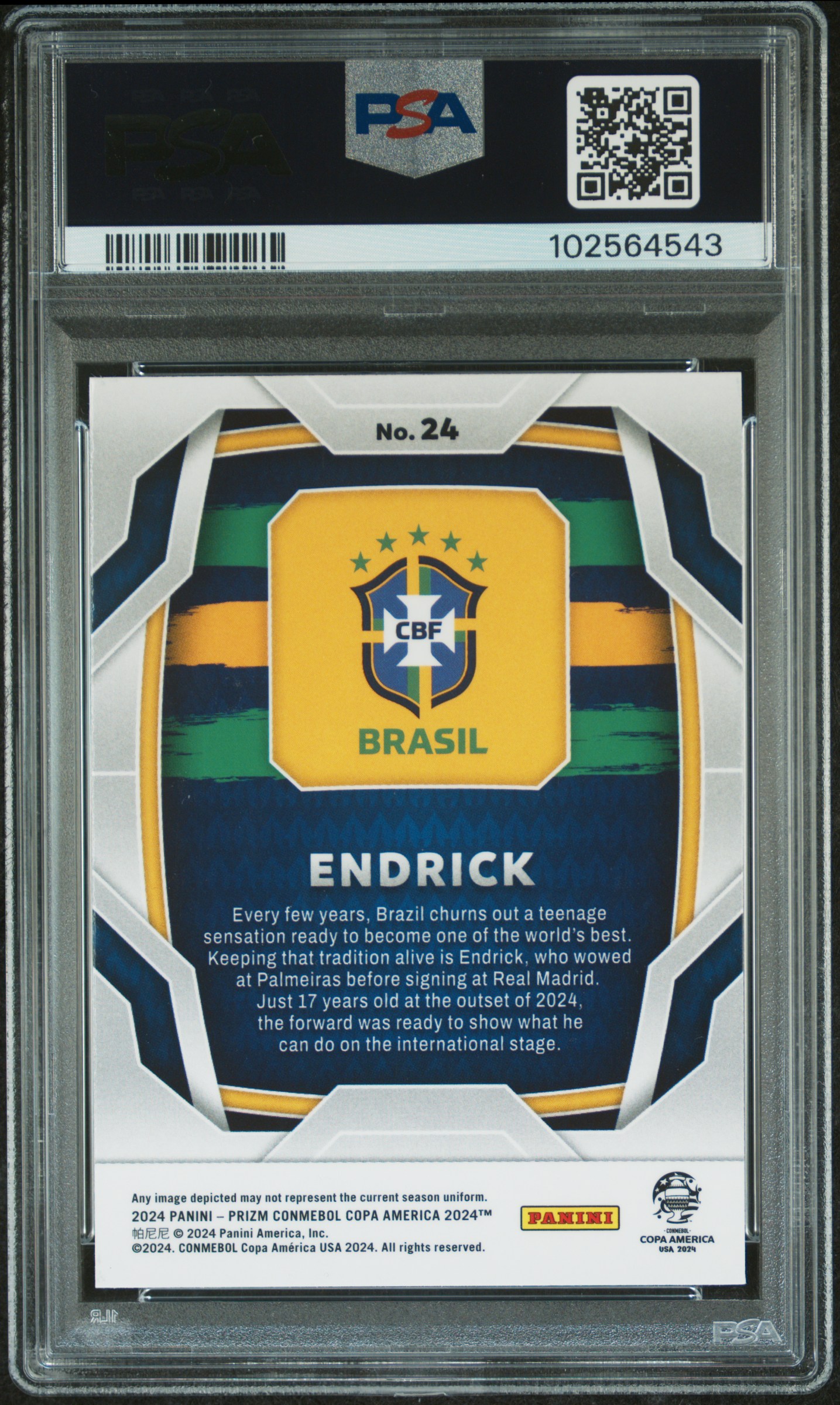 2024 Panini Prizm Conmebol Copa America Endrick #24 Gem Mt 10 back