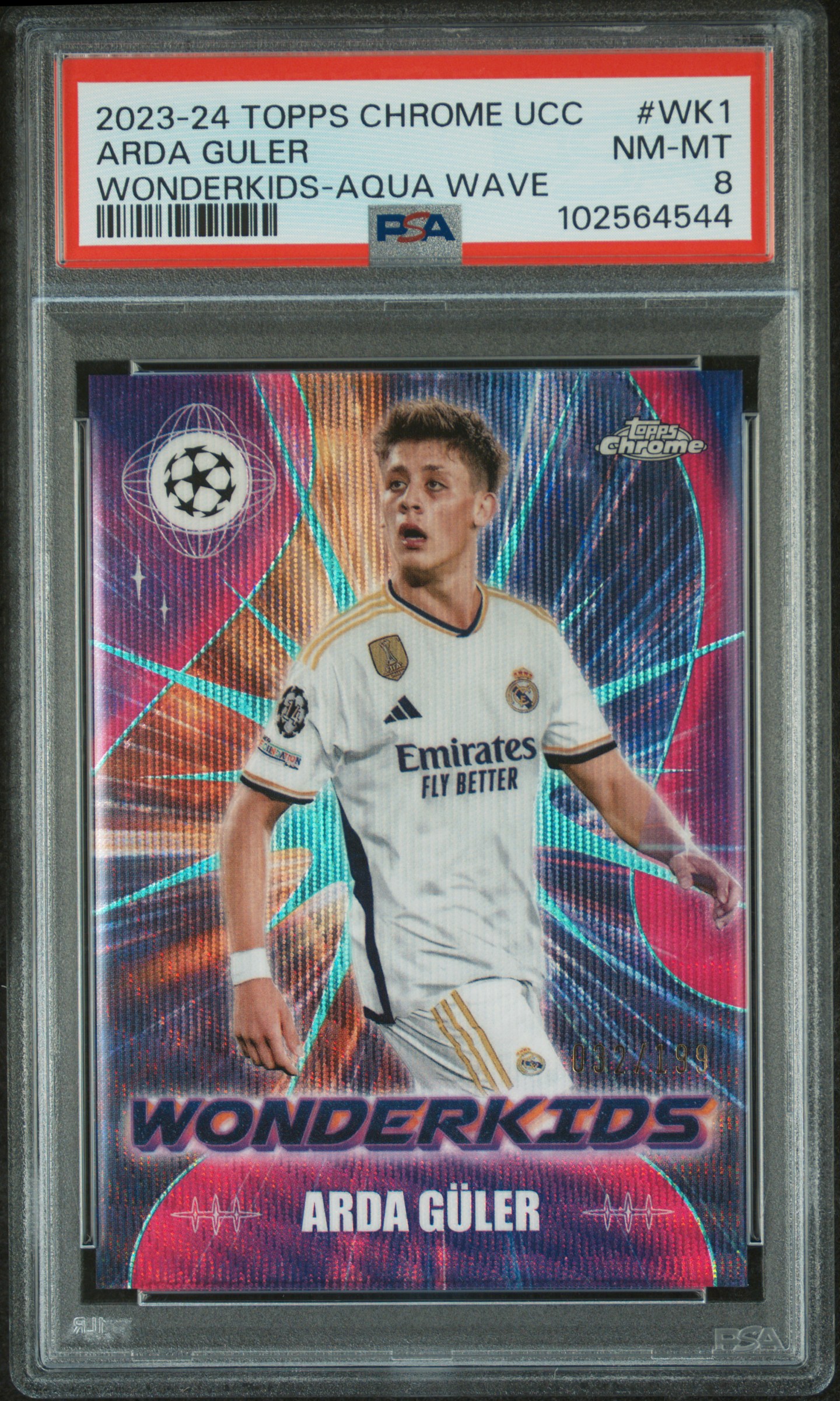 2023-24 Topps Chrome Uefa Club Competitions Wonderkids Arda Guler #Wk1 (Wonderkids-Aqua Wave) Nm-Mt 8 front