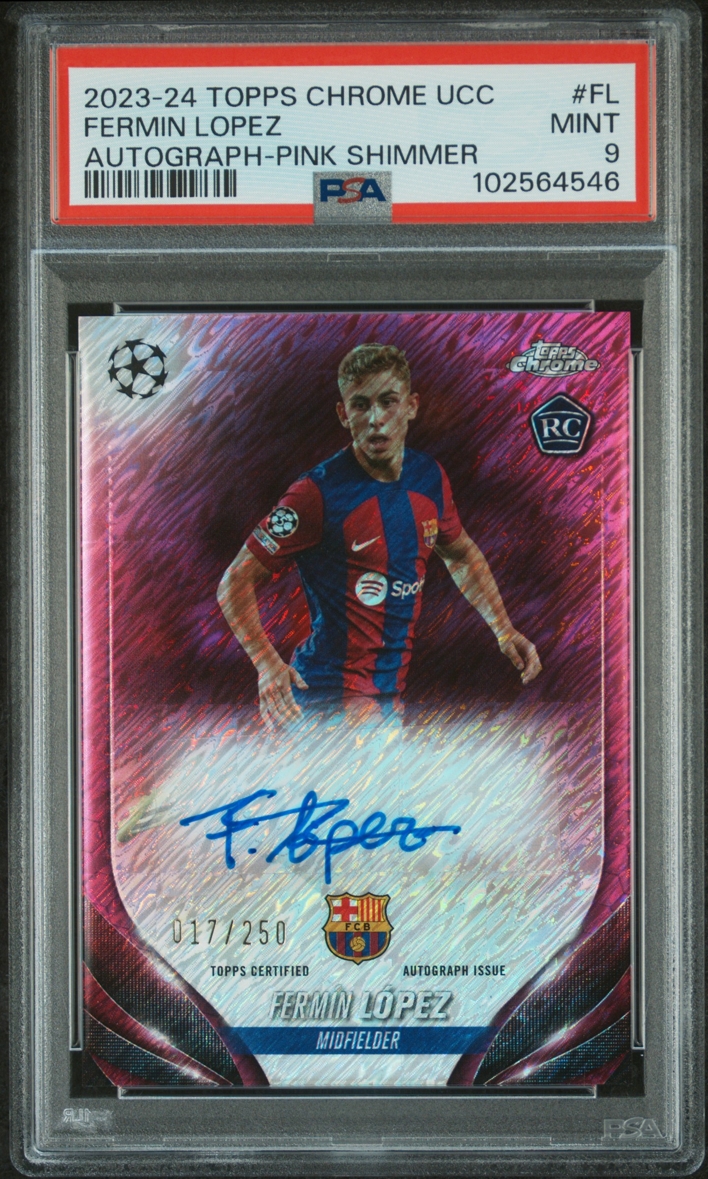 2023-24 Topps Chrome Uefa Club Competitions Chrome Autographs Fermin Lopez #Fl (Autograph-Pink Shimmer) Mint 9 front