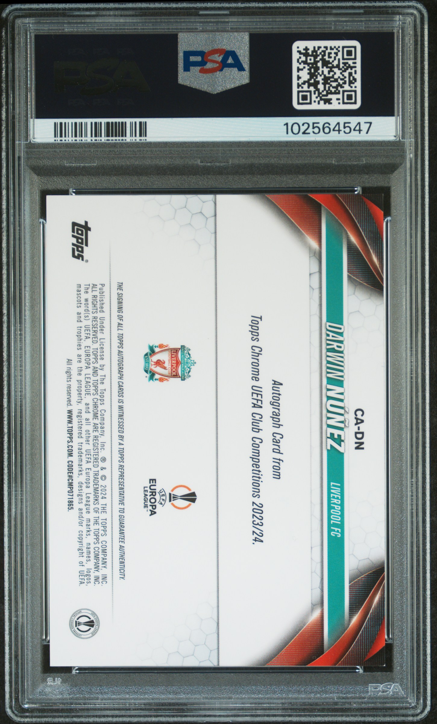 2023-24 Topps Chrome Uefa Club Competitions Chrome Autographs Darwin Nunez #Dn Mint 9 back