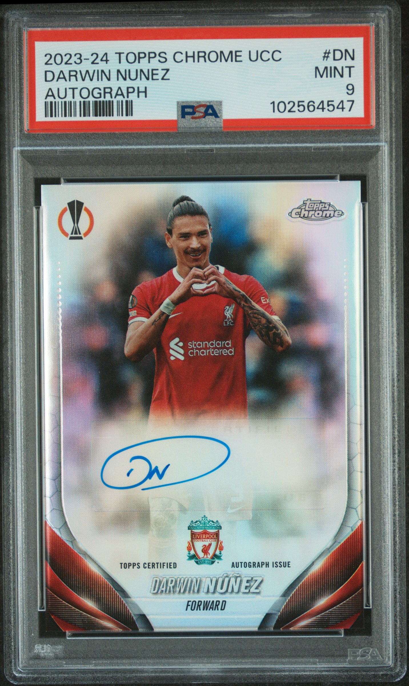 2023-24 Topps Chrome Uefa Club Competitions Chrome Autographs Darwin Nunez #Dn Mint 9 front