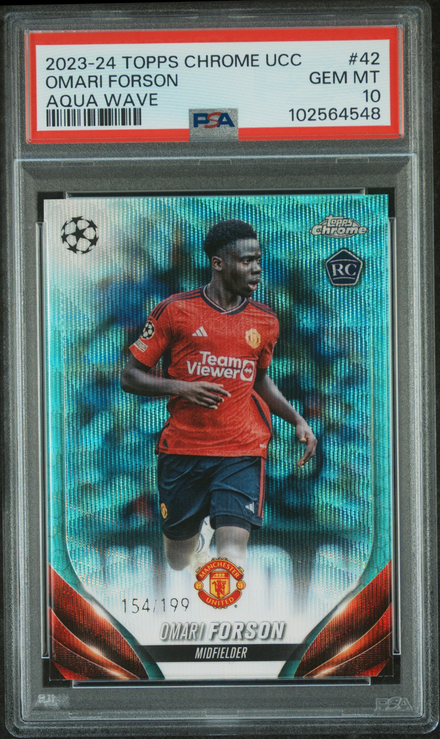 2023-24 Topps Chrome Uefa Club Competitions Omari Forson #42 (Aqua Wave) Gem Mt 10 front
