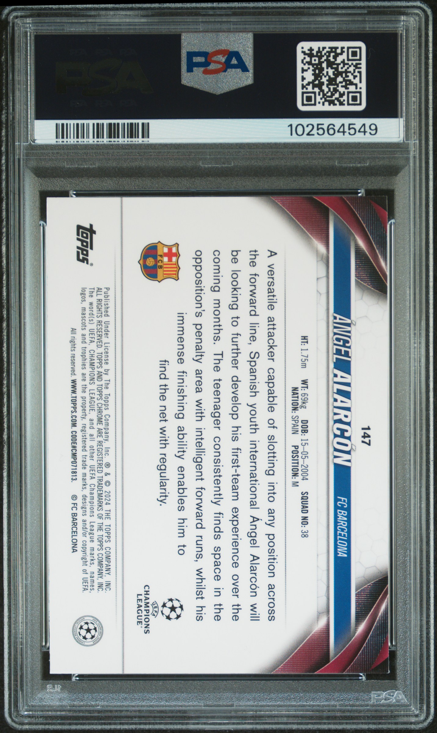 2023-24 Topps Chrome Uefa Club Competitions Angel Alarcon #147 (Violet Speckle Refractor) Mint 9 back