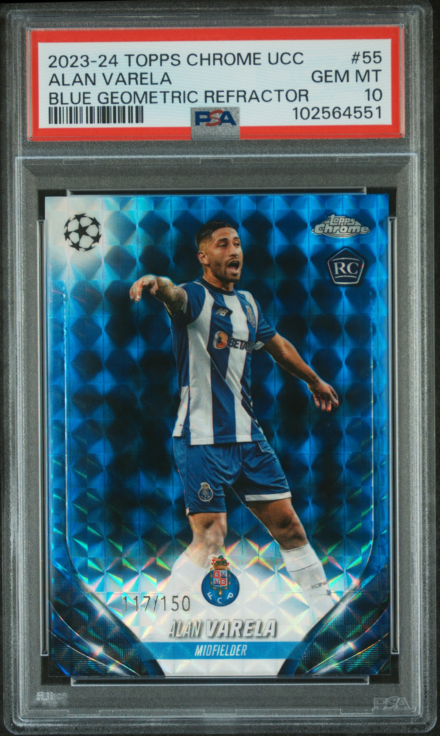2023-24 Topps Chrome Uefa Club Competitions Alan Varela #55 (Blue Geometric Refractor) Gem Mt 10 front