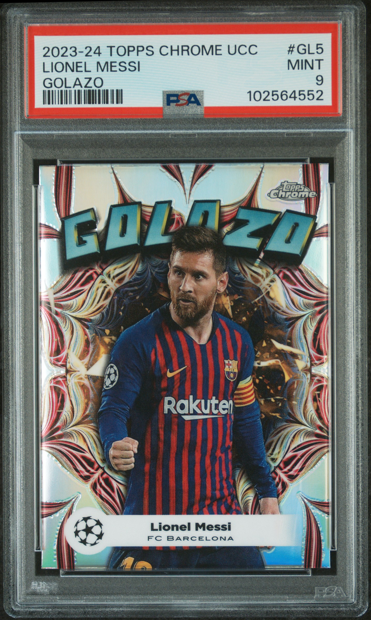 2023-24 Topps Chrome Uefa Club Competitions Golazo Lionel Messi #Gl5 Mint 9 front