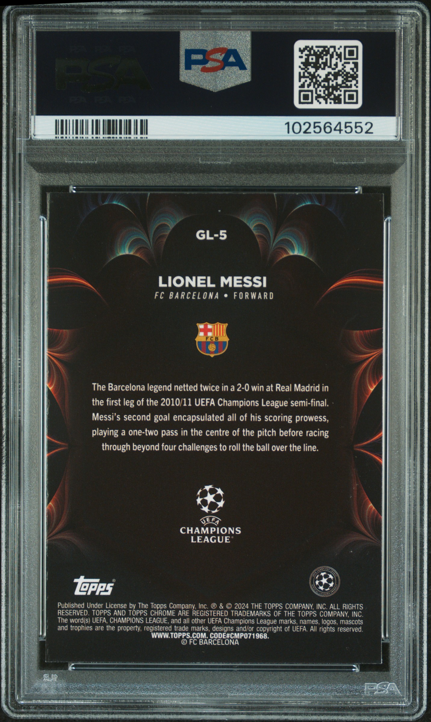 2023-24 Topps Chrome Uefa Club Competitions Golazo Lionel Messi #Gl5 Mint 9 back