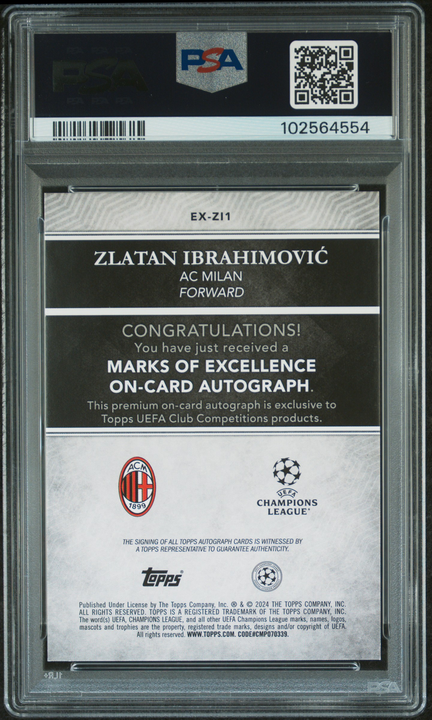 2023-24 Topps Merlin Uefa Club Competitions Marks Of Excellence Autographs Zlatan Ibrahimovic #Zi1 Nm-Mt 8 back