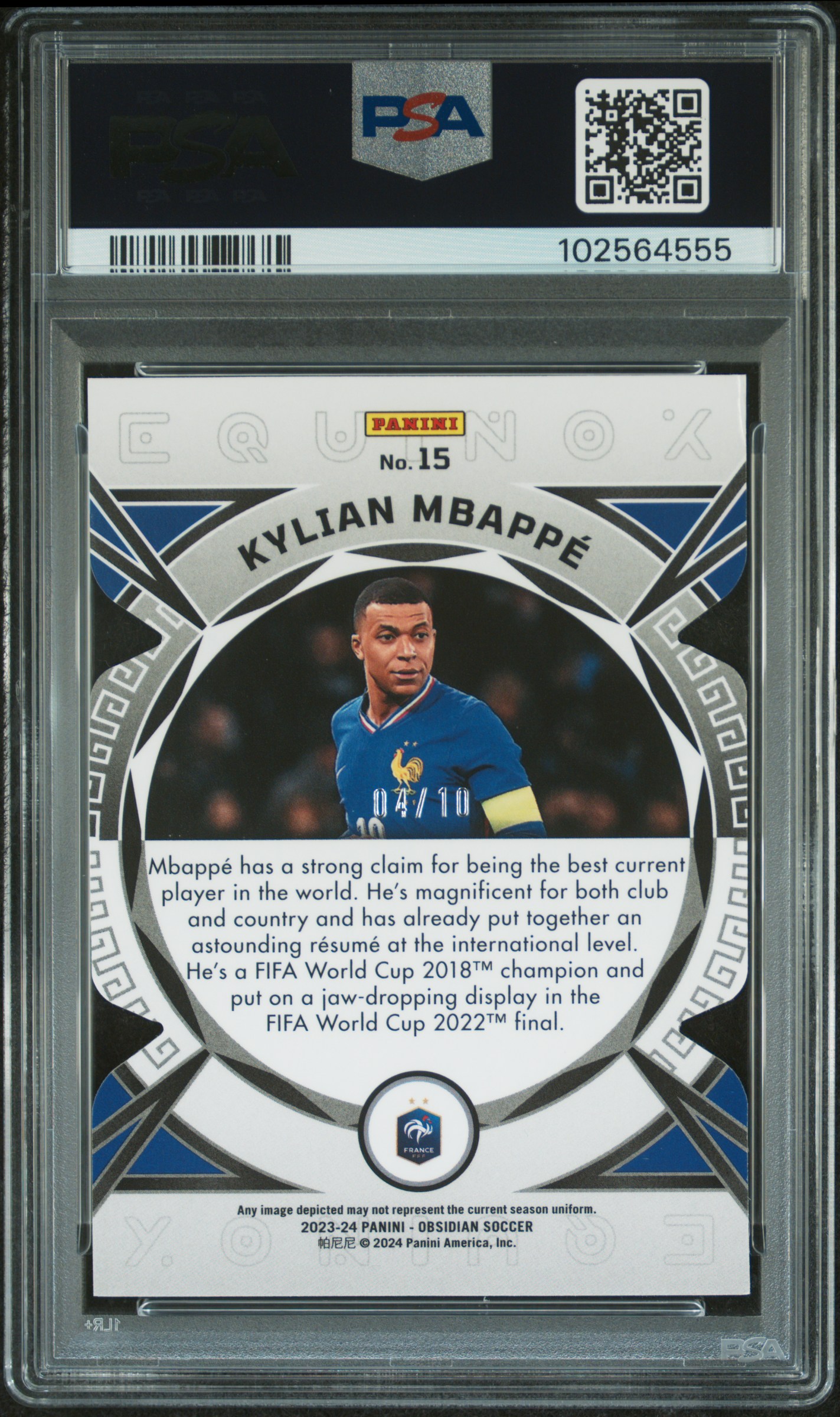 2023 Panini Obsidian Equinox Kylian Mbappe #15 (Equinox-Ee Yellow) Nm 7 back