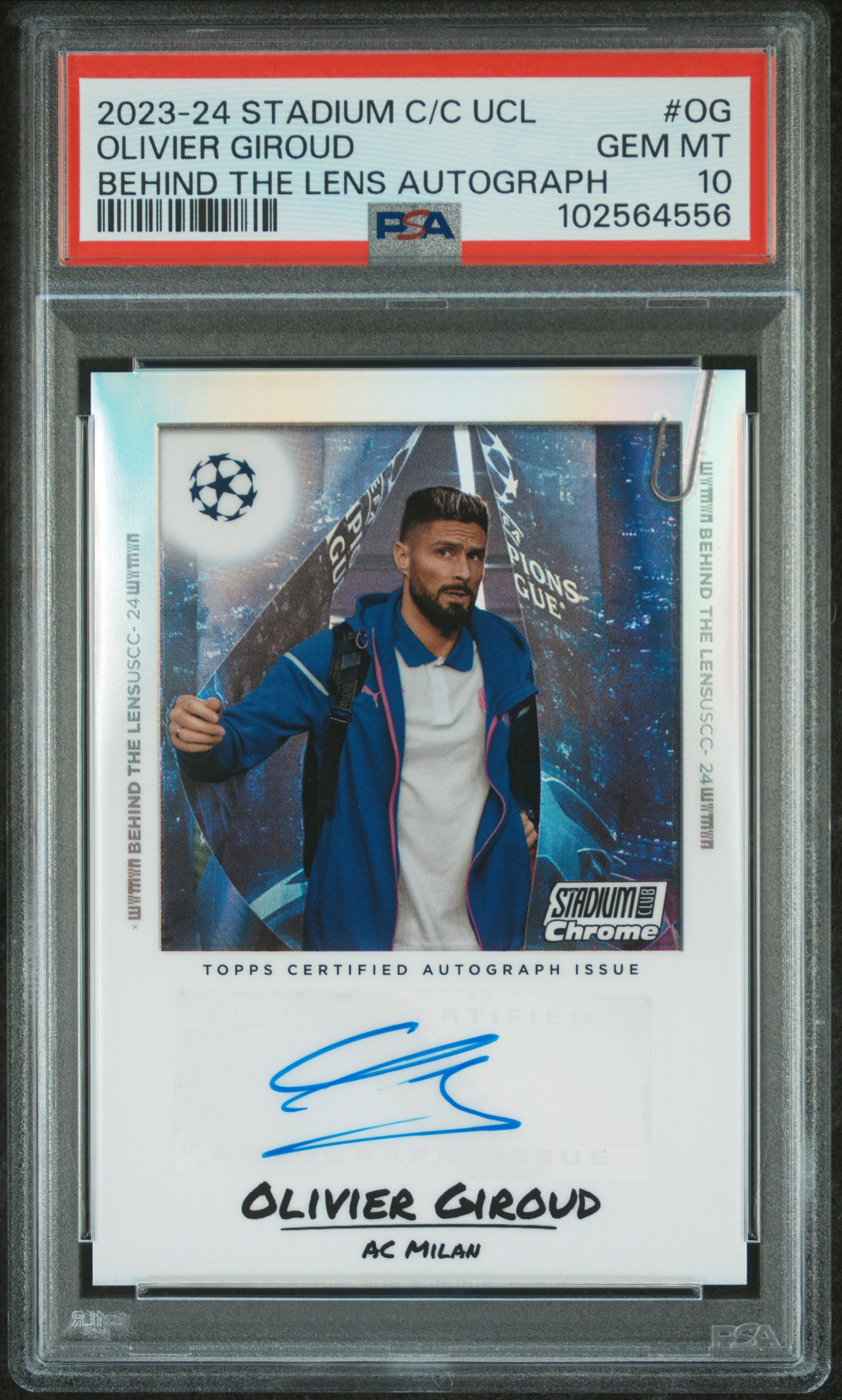 2023-24 Topps Stadium Club Chrome Uefa Club Competitions Behind The Lens Autographs Olivier Giroud #Og Gem Mt 10 front