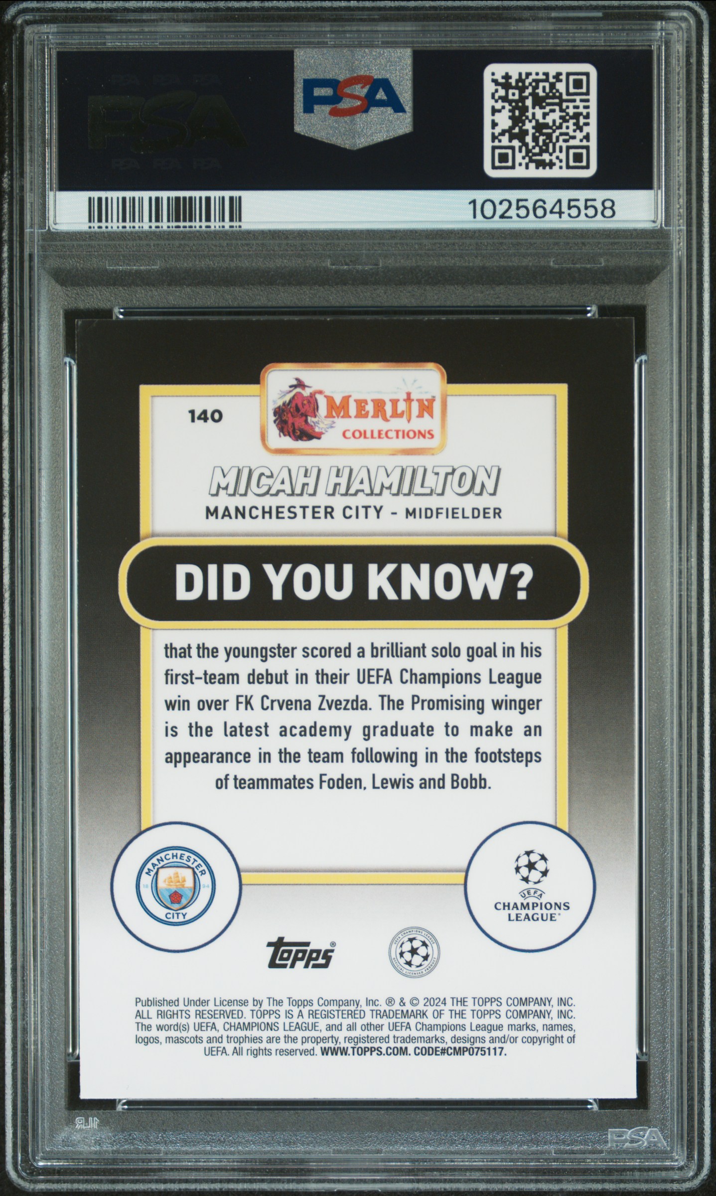 2023-24 Topps Merlin Uefa Club Competitions Micah Hamilton #140 (Rose Gold Shimmer) Mint 9 back