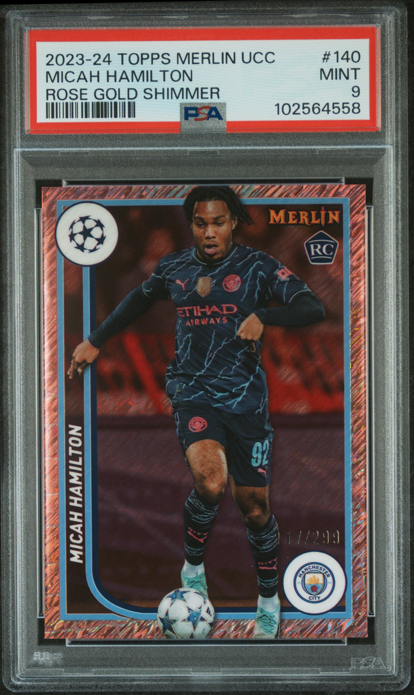 2023-24 Topps Merlin Uefa Club Competitions Micah Hamilton #140 (Rose Gold Shimmer) Mint 9 front