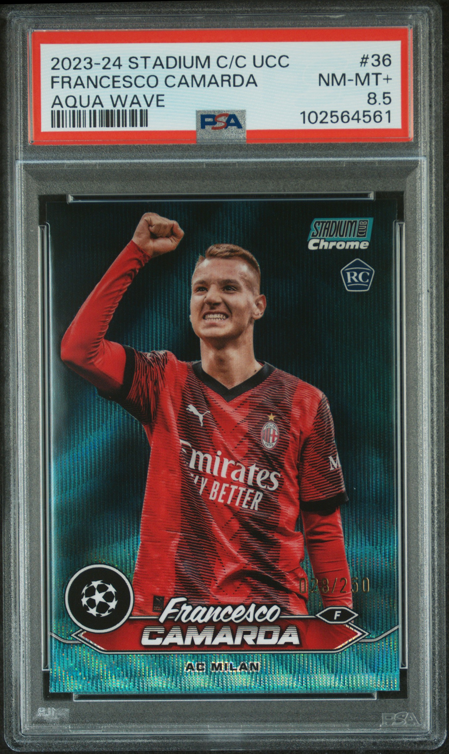 2023-24 Topps Stadium Club Chrome Uefa Club Competitions Francesco Camarda #36 (Aqua Wave) Nm-Mt+ 8.5 front