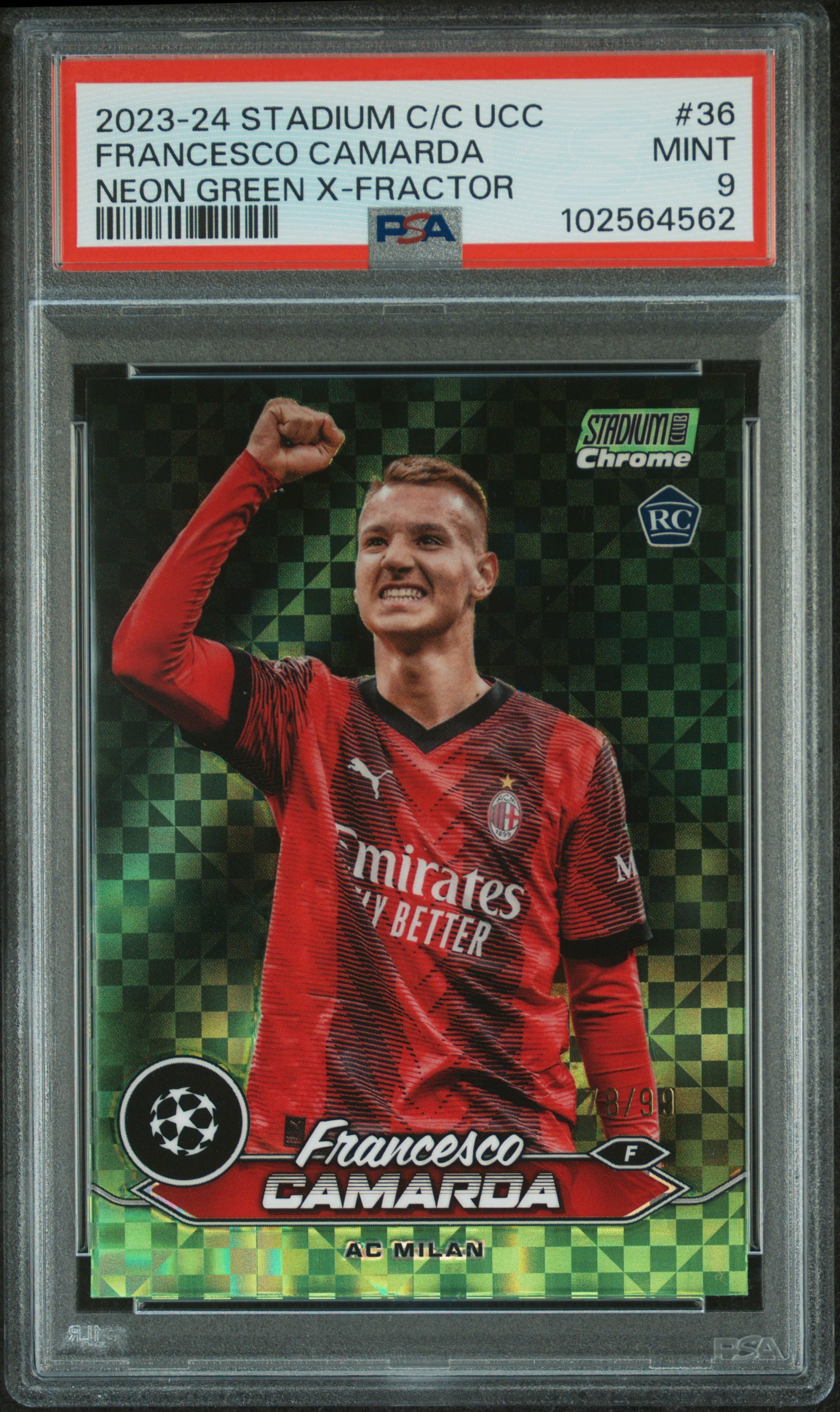 2023-24 Topps Stadium Club Chrome Uefa Club Competitions Francesco Camarda #36 (Neon Green X-Fractor) Mint 9 front