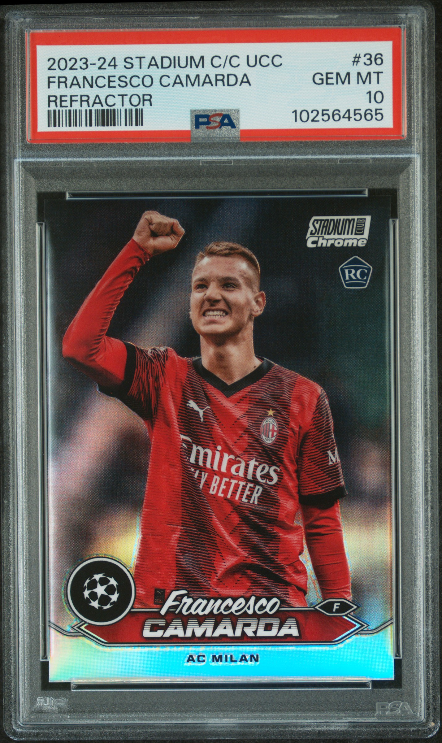 2023-24 Topps Stadium Club Chrome Uefa Club Competitions Francesco Camarda #36 (Refractor) Gem Mt 10 front