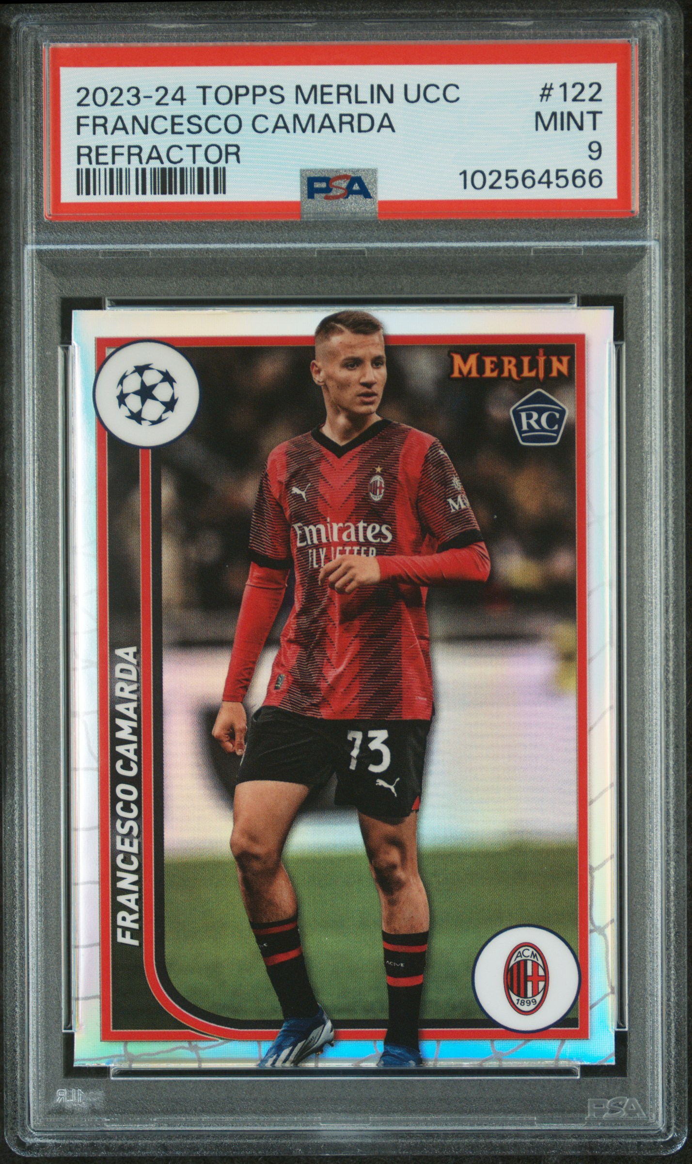 2023-24 Topps Merlin Uefa Club Competitions Francesco Camarda #122 (Refractor) Mint 9 front