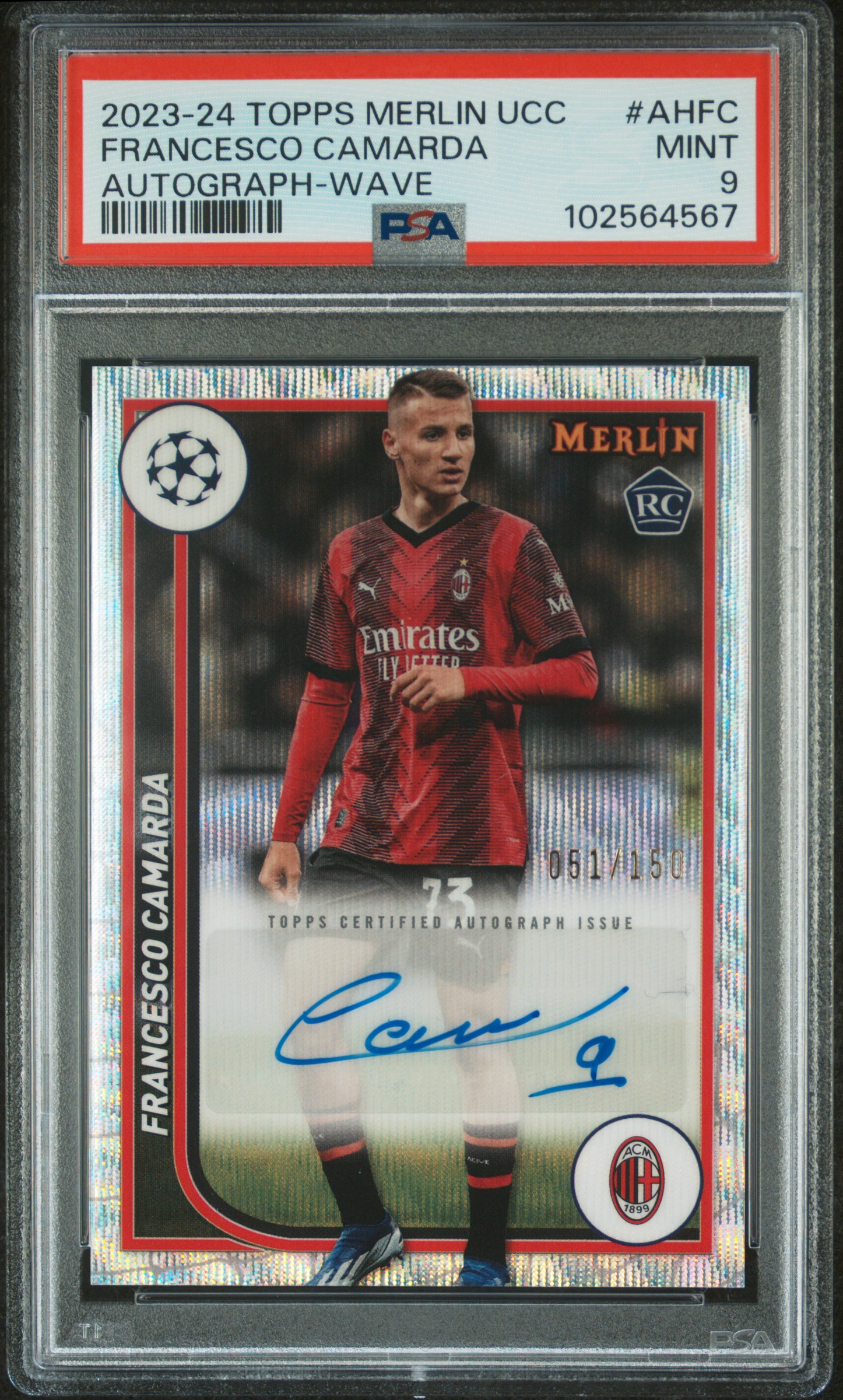 2023-24 Topps Merlin Uefa Club Competitions Autographs Francesco Camarda #Ahfc (Autograph-Wave) Mint 9 front