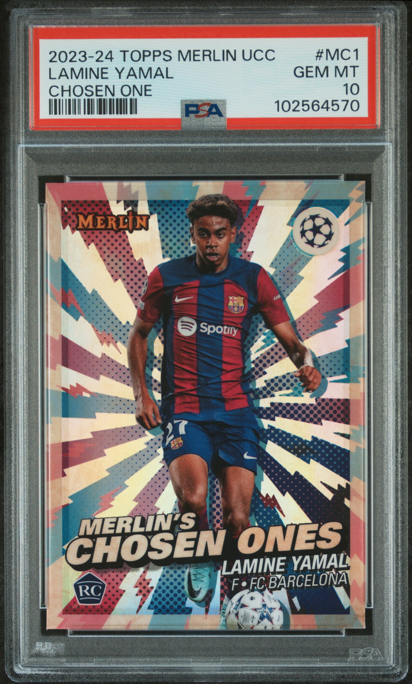 2023-24 Topps Merlin Uefa Club Competitions Merlin's Chosen Ones Lamine Yamal #Mc1 Gem Mt 10 front