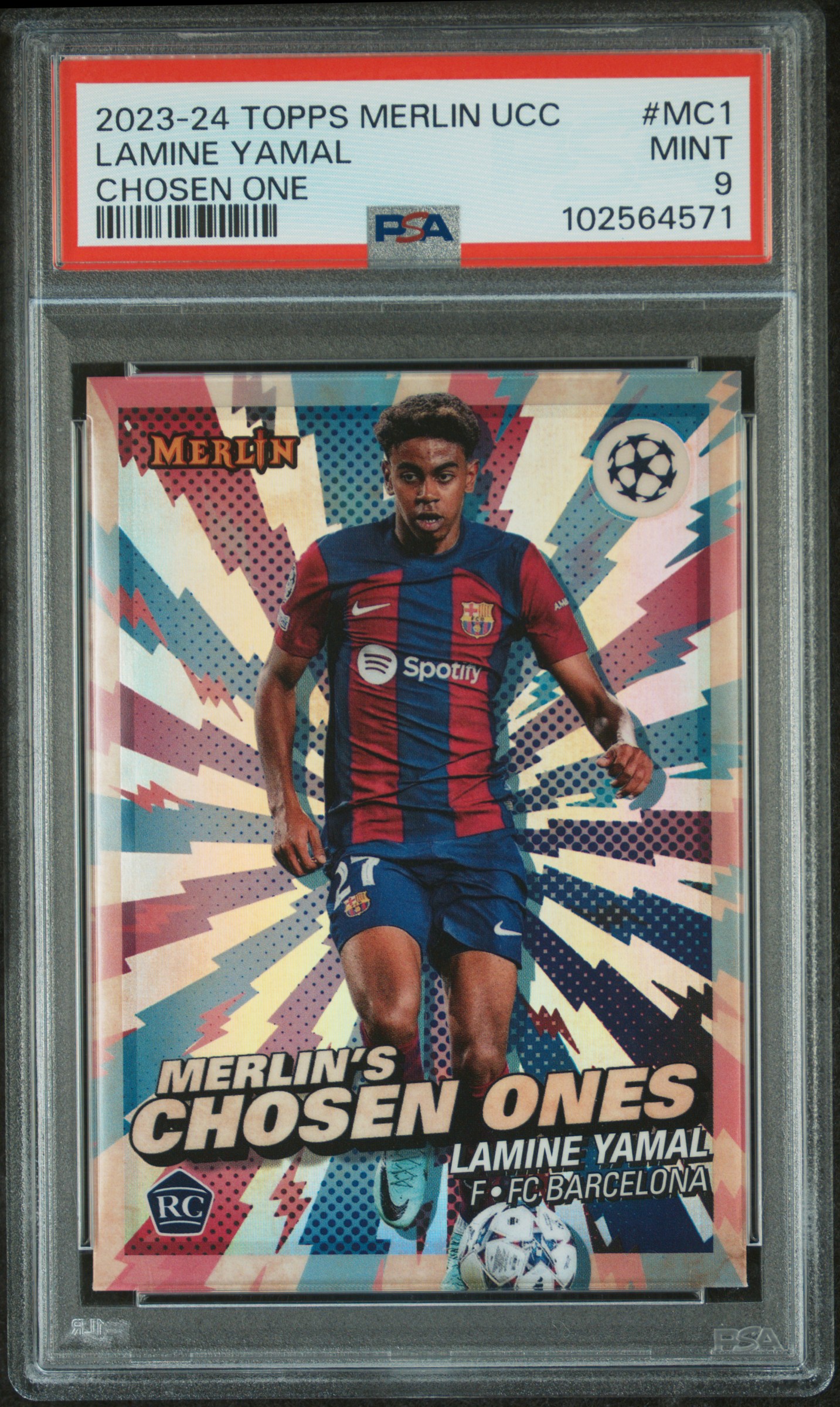 2023-24 Topps Merlin Uefa Club Competitions Merlin's Chosen Ones Lamine Yamal #Mc1 Mint 9 front