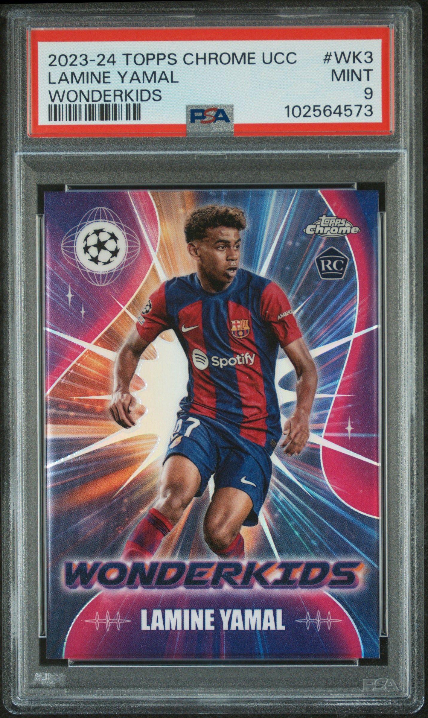 2023-24 Topps Chrome Uefa Club Competitions Wonderkids Lamine Yamal #Wk3 Mint 9 front