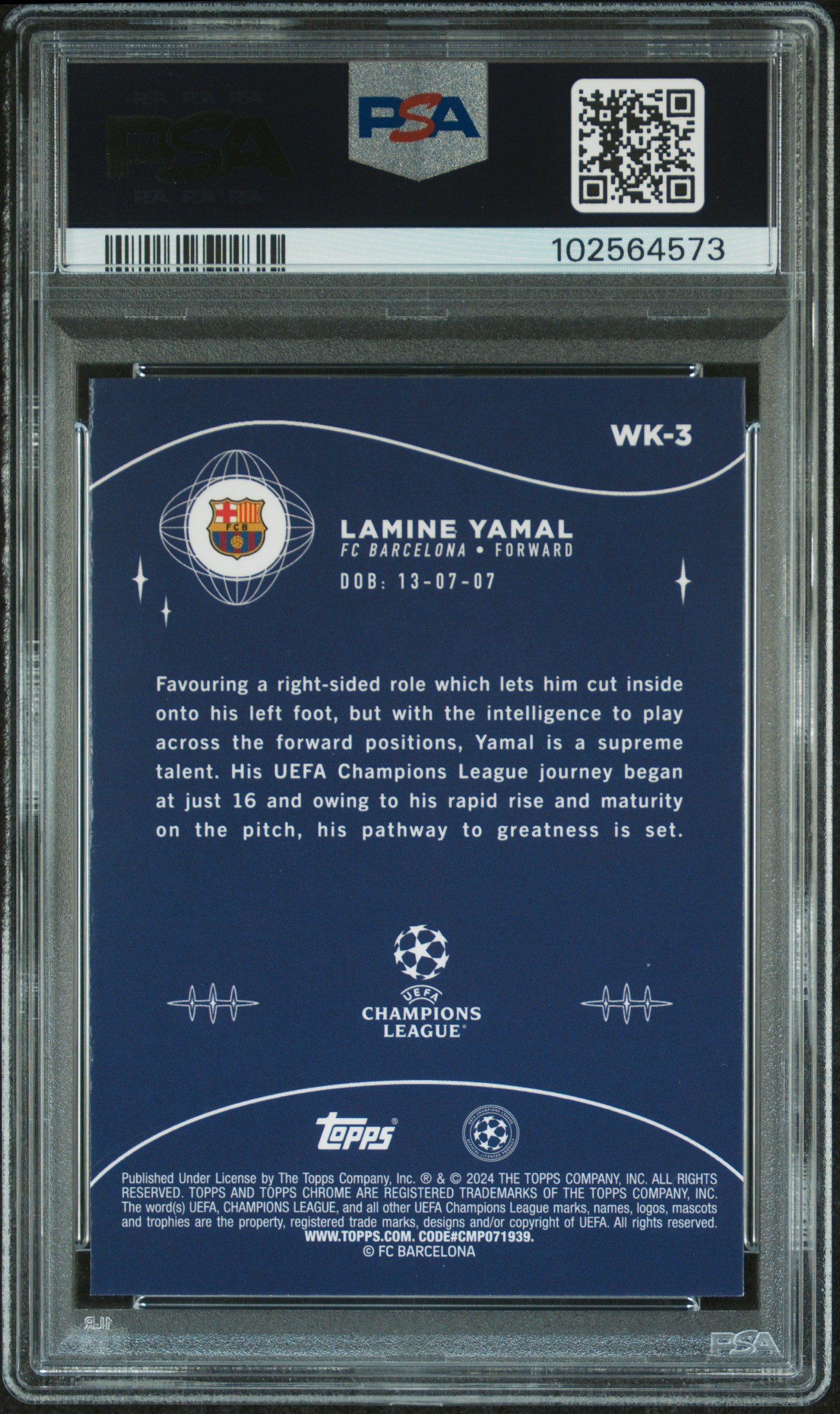 2023-24 Topps Chrome Uefa Club Competitions Wonderkids Lamine Yamal #Wk3 Mint 9 back