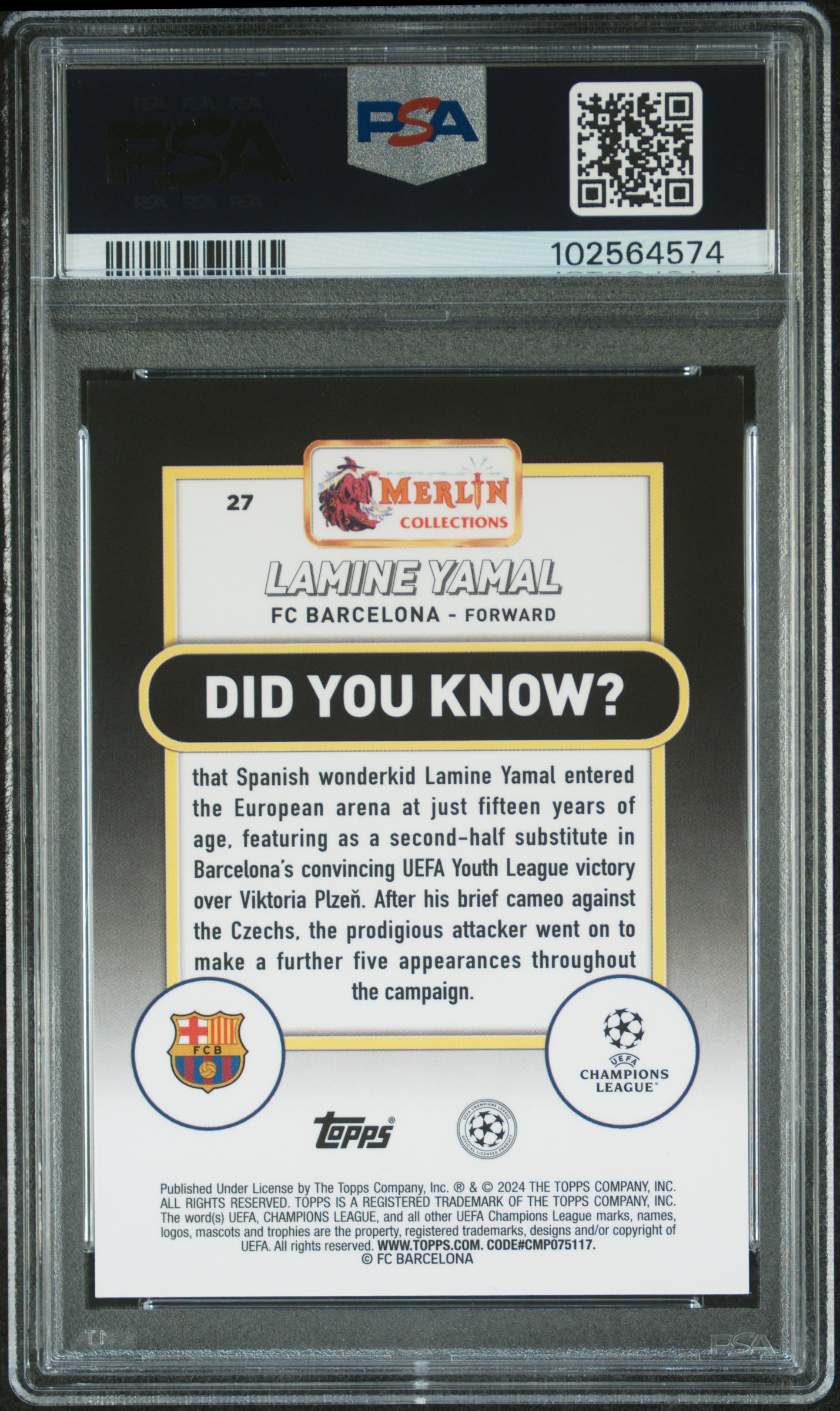 2023-24 Topps Merlin Uefa Club Competitions Lamine Yamal #27 (Pink Mojo) Mint 9 back