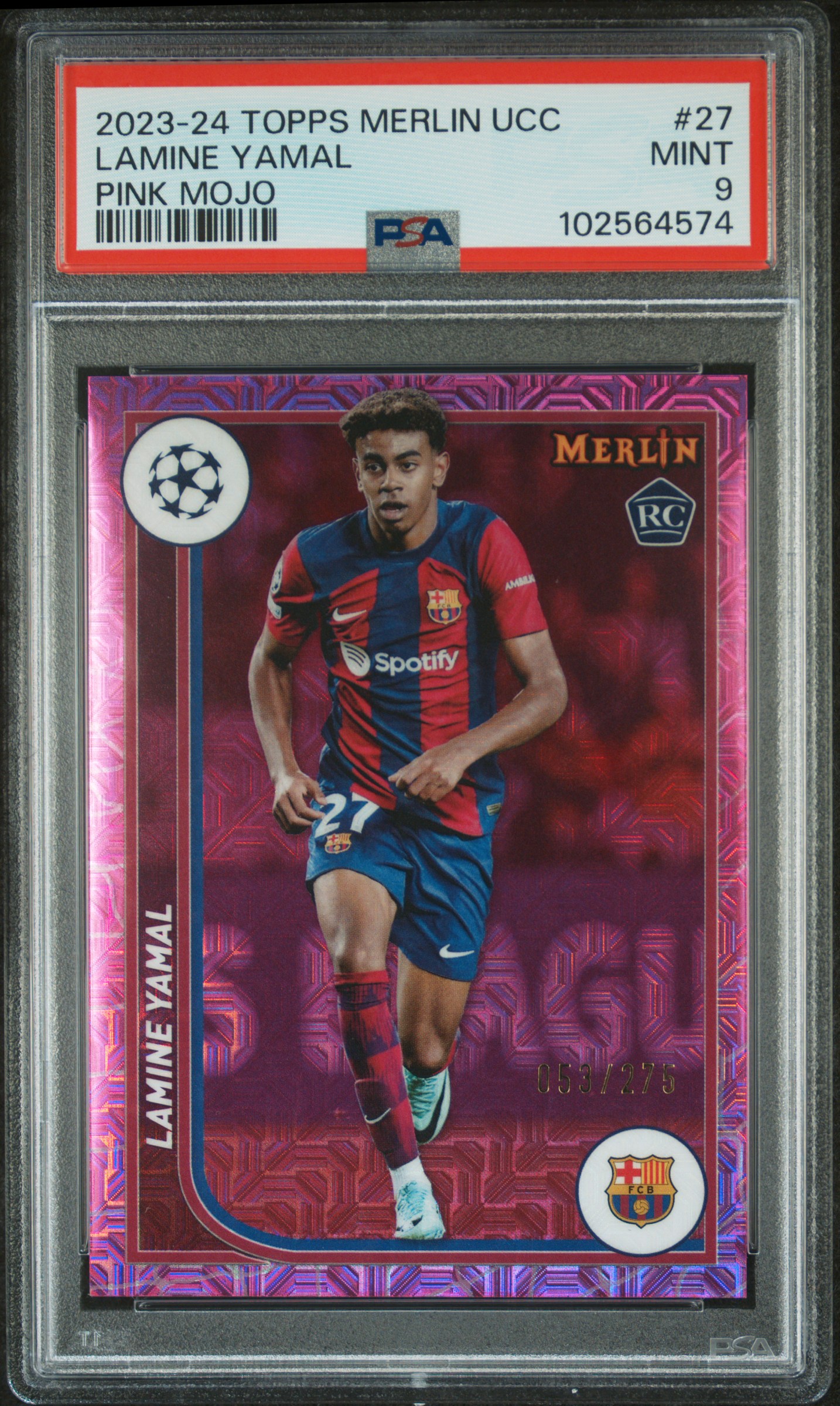2023-24 Topps Merlin Uefa Club Competitions Lamine Yamal #27 (Pink Mojo) Mint 9 front