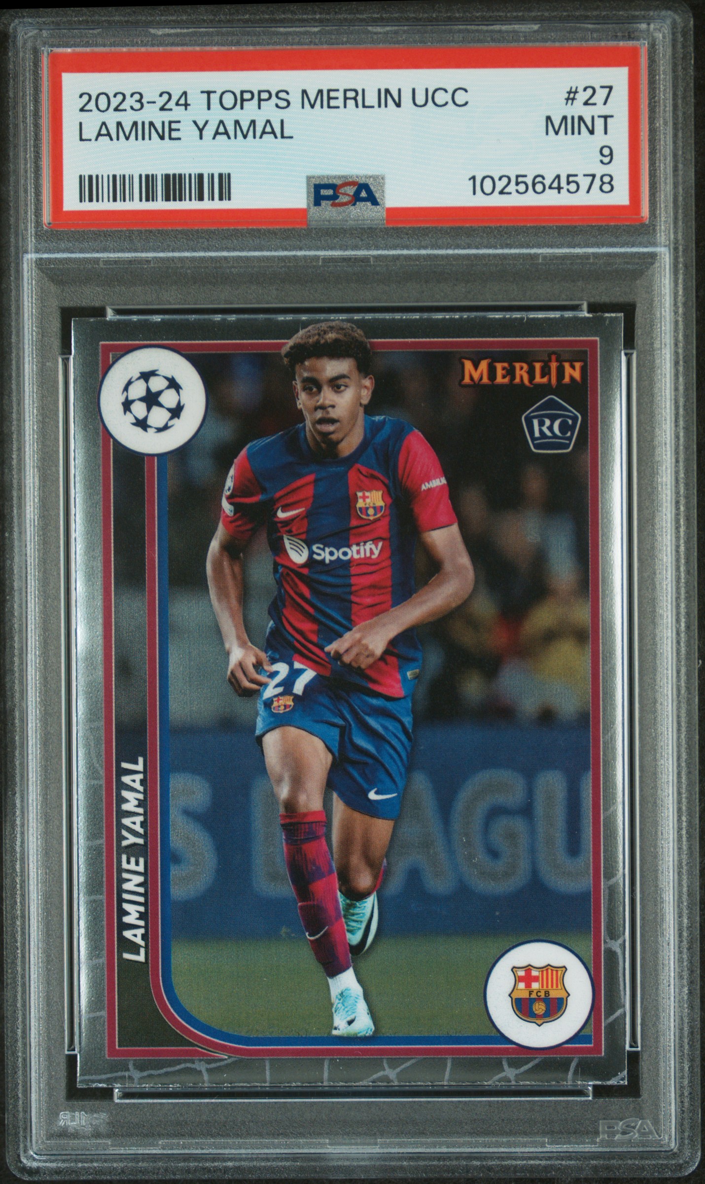 2023-24 Topps Merlin Uefa Club Competitions Lamine Yamal #27 Mint 9 front