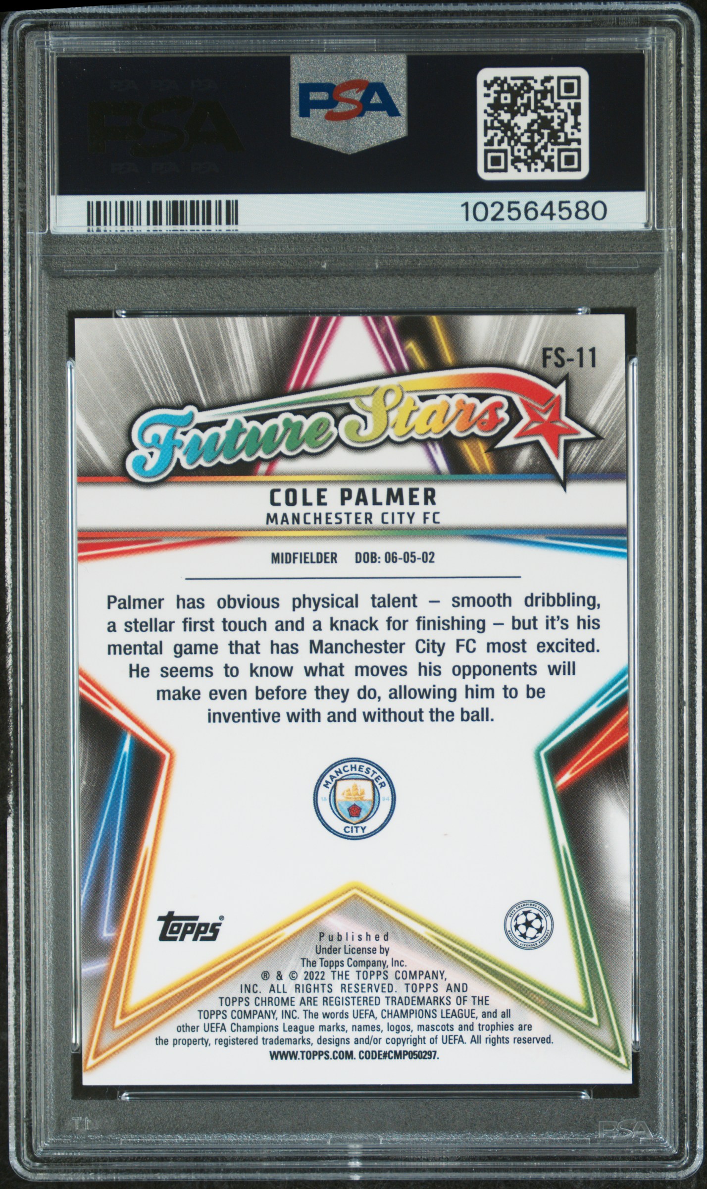 2021 Topps Chrome Uefa Champions League Future Stars Cole Palmer #11 (Future Stars) Mint 9 back