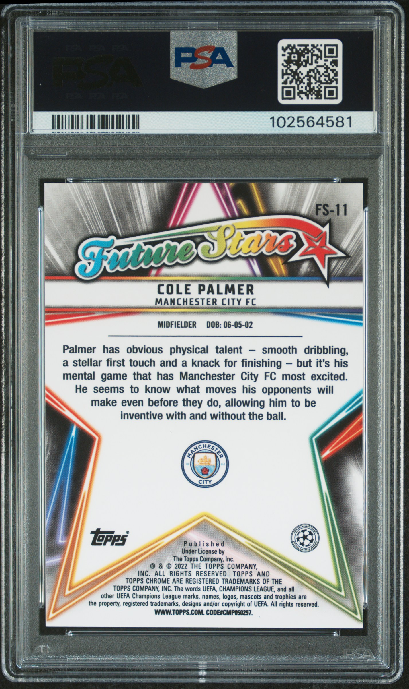 2021 Topps Chrome Uefa Champions League Future Stars Cole Palmer #11 (Future Stars) Mint 9 back