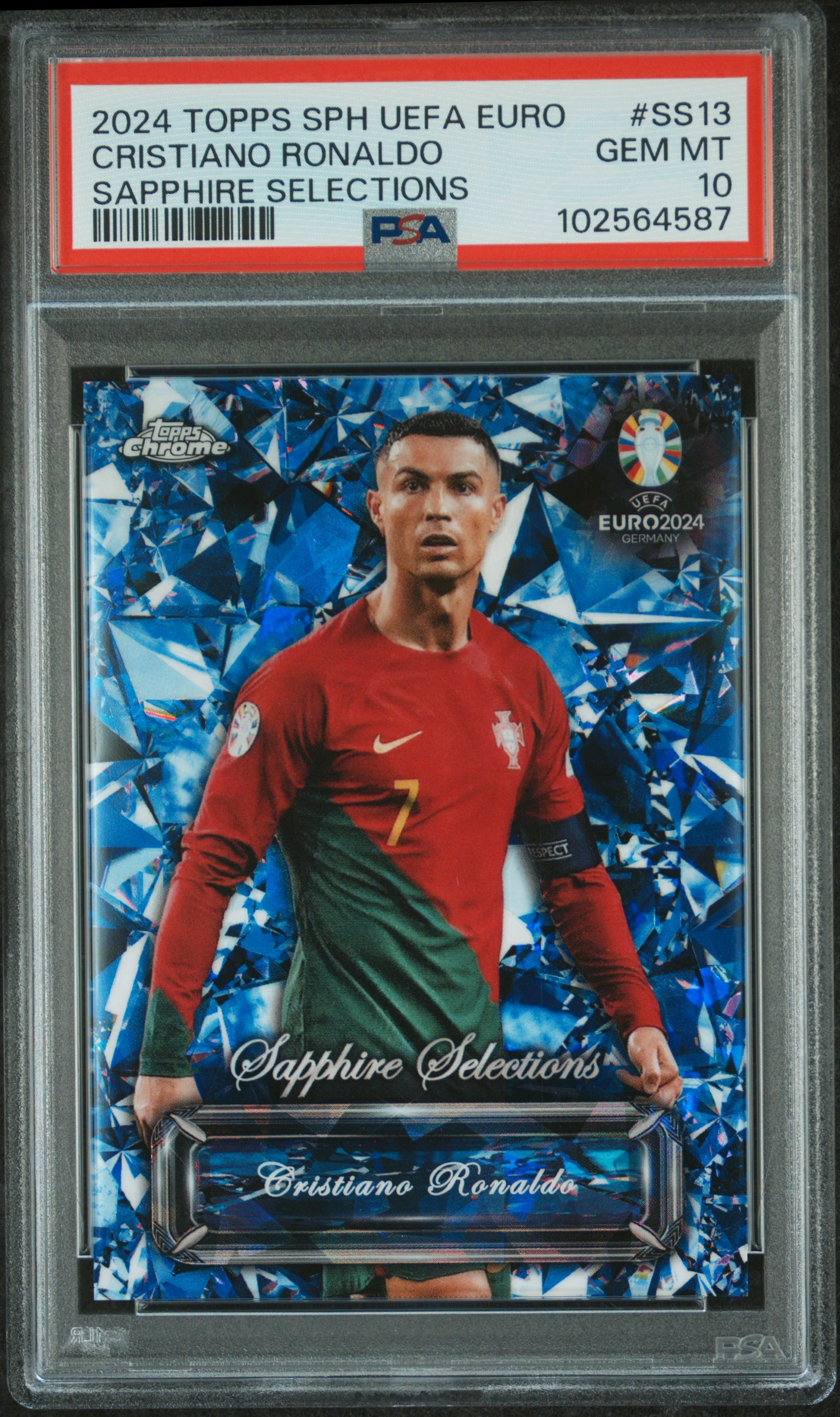 2024 Topps Chrome Sapphire Uefa Euro Sapphire Selections Cristiano Ronaldo #Ss13 Gem Mt 10 front